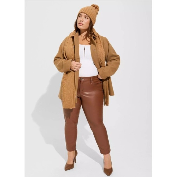 NEW Torrid Faux‎ Leather Pants Womens 16R Brown Perfect Skinny Mid Rise Ankle - Picture 4 of 16